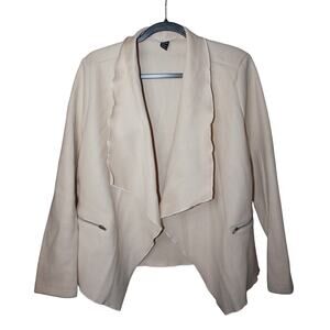 SHEIN M Women's Coat Waterfall Collar Zip Detail Open Front Ivory Cream Beige